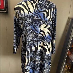 Susan Graver Blue and Cream Patterned Dress